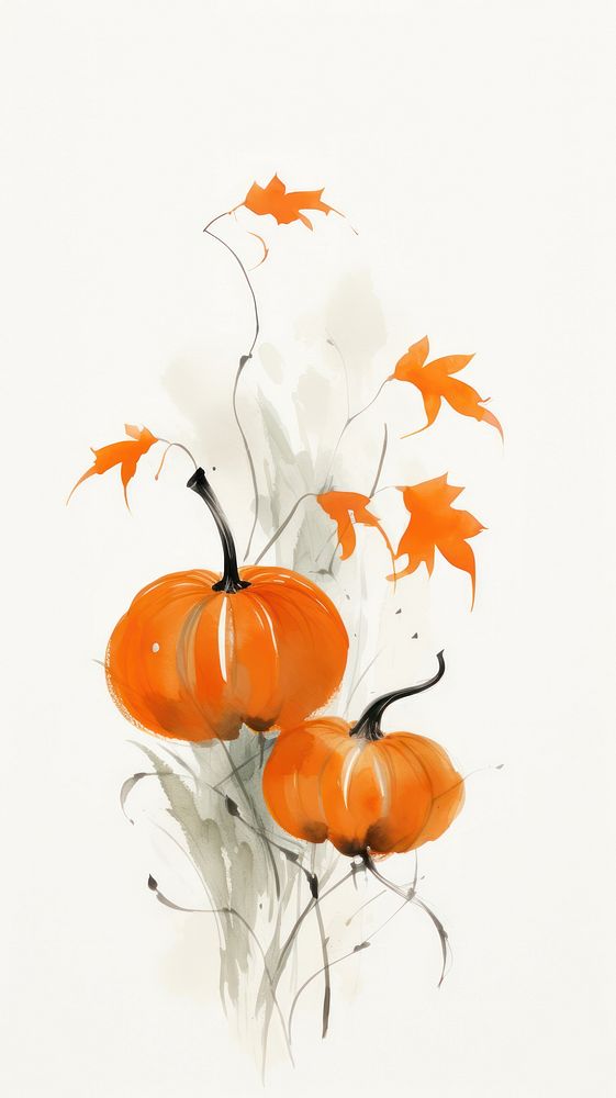 Pumpkin chinese brush pumpkin vegetable painting.