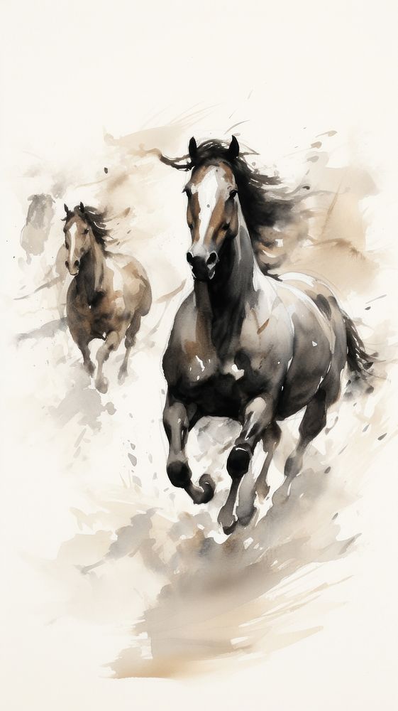 Running Horses chinese brush painting horse stallion.
