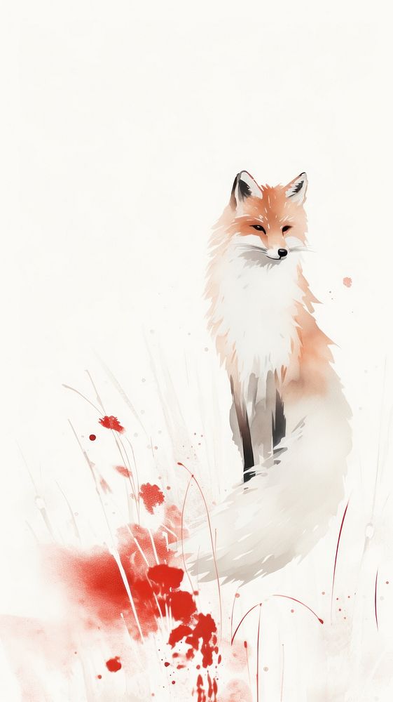Red and white fox chinese brush wildlife animal mammal.
