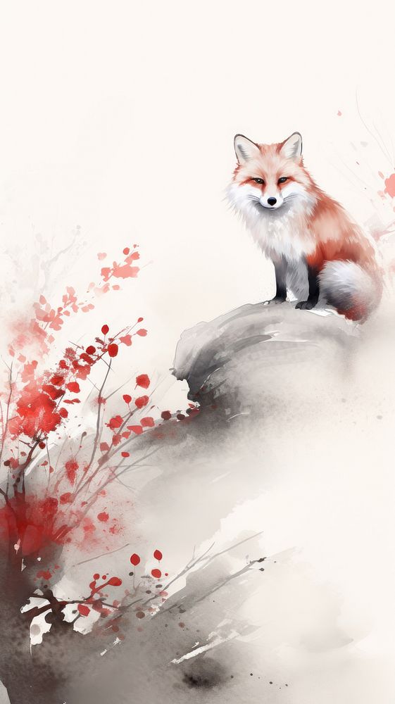 Red and white fox chinese brush animal mammal creativity.