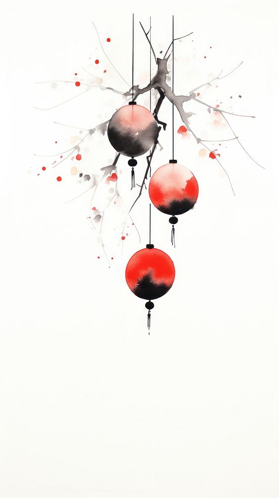 Red lanterns chinese brush celebration decoration splattered.