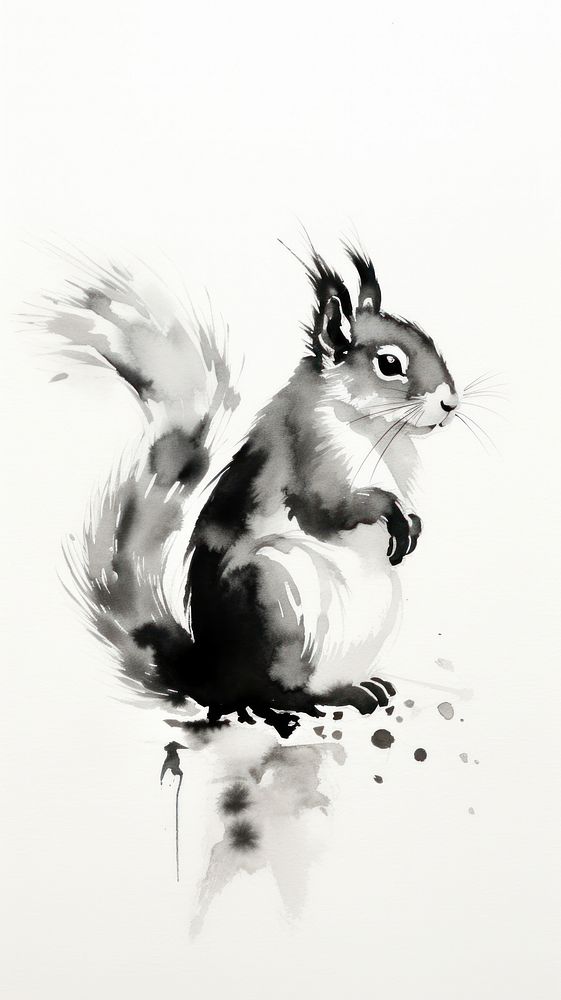 Squirrel chinese brush drawing animal mammal.