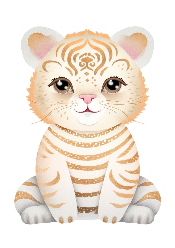 Chubby tiger sitting animal mammal white background.