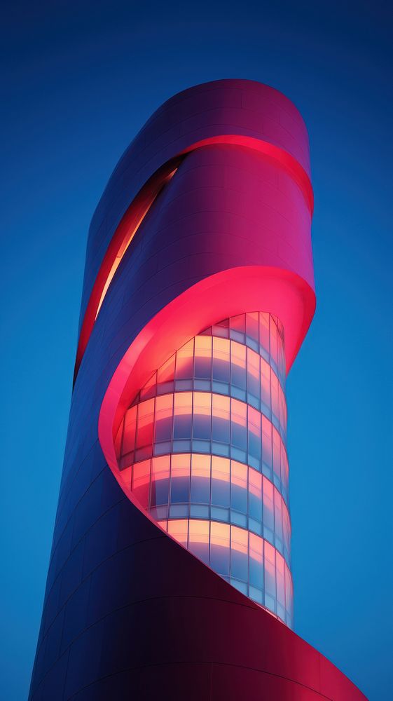 Bold color curve contemporary skyscraper architecture building tower.