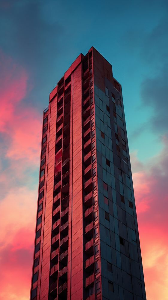 Bold color brutalist skyscraper architecture building cityscape.