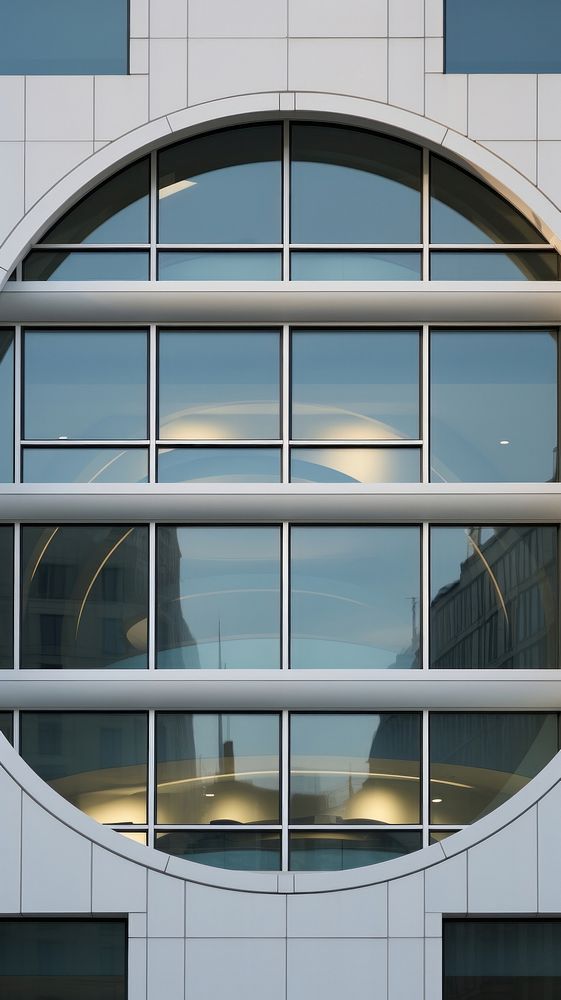 Circular Window Reflecting Modern Offices 