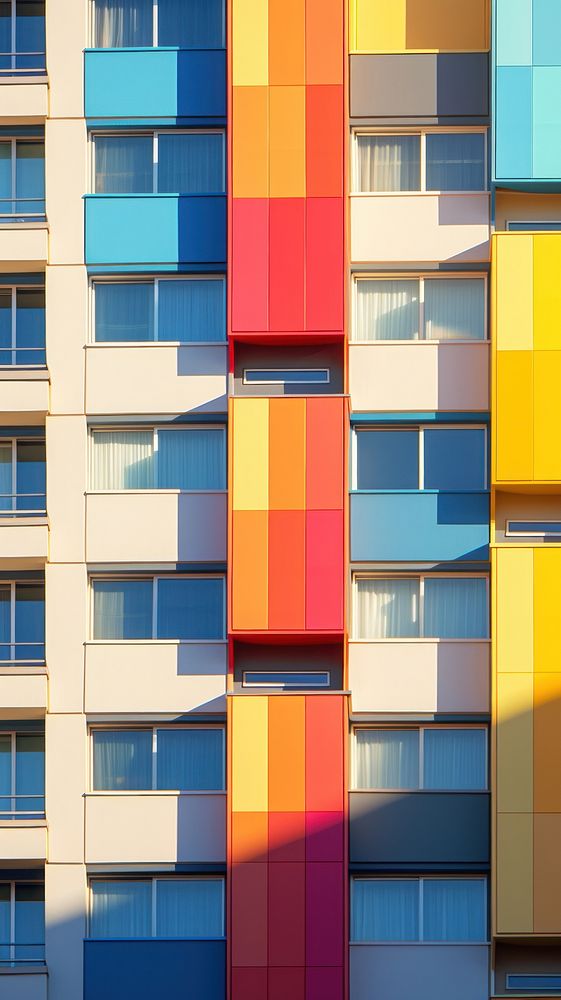 Colorful brutalist building facade architecture city neighbourhood.