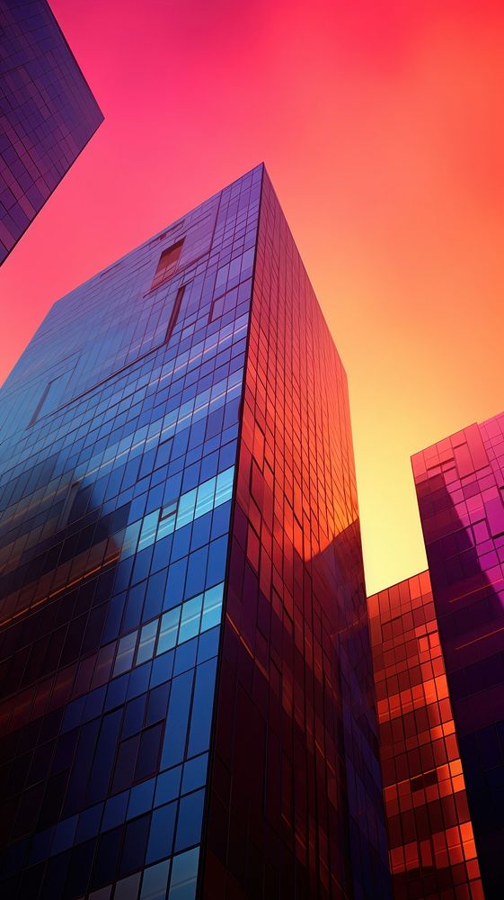 Group of bold color minimal skyscrapers architecture building cityscape.