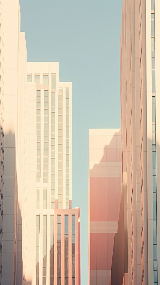 Group of pale color minimal skyscrapers architecture building outdoors.