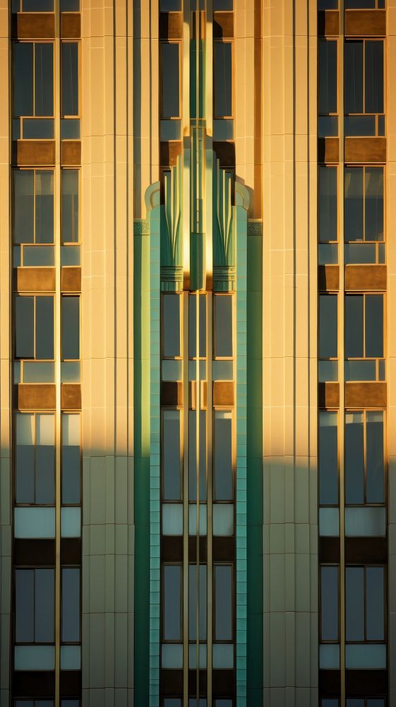 Layers of art deco office building architecture sunlight city.