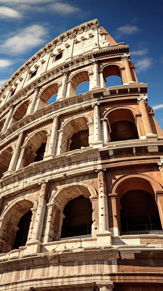 Low angle colosseum architecture building city.