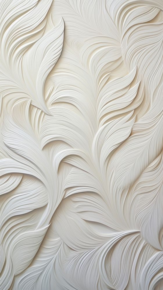 Feather bas relief pattern art wallpaper white.