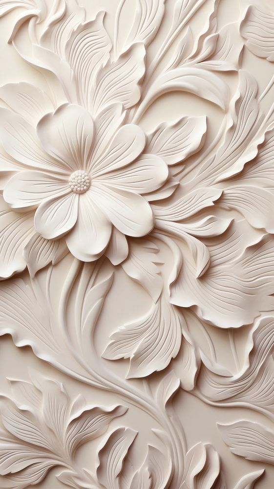 Flower bas relief pattern wallpaper white art.