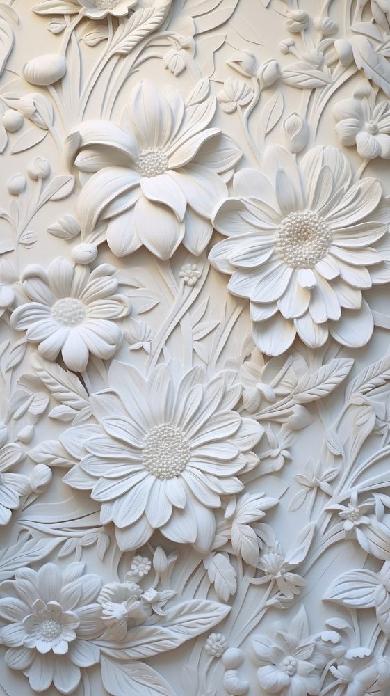  Flower pattern relief white. AI generated Image by rawpixel.