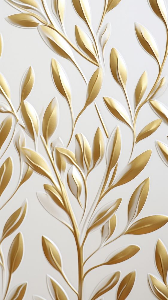 Gold olive leaf bas relief pattern wallpaper art architecture.