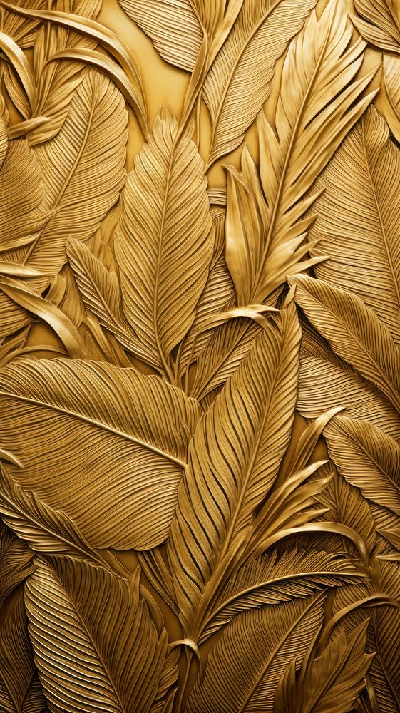 Gold botanical bas relief pattern plant leaf art.