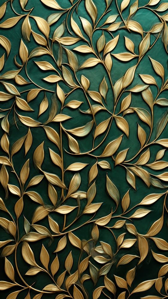 Gold leaf bas relief pattern art wallpaper plant.