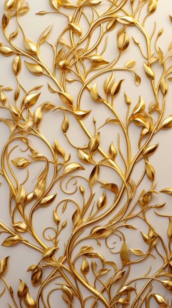 Gold vine bas relief pattern wallpaper art backgrounds.