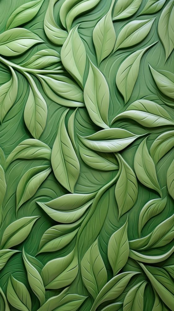 Green leaf bas relief pattern art plant backgrounds.