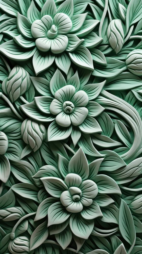 Green leaf flower bas relief pattern art plant backgrounds.