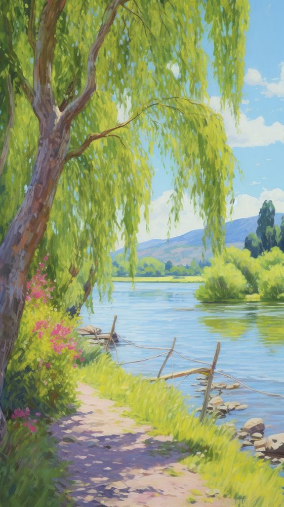 Landscape painting willow tree.