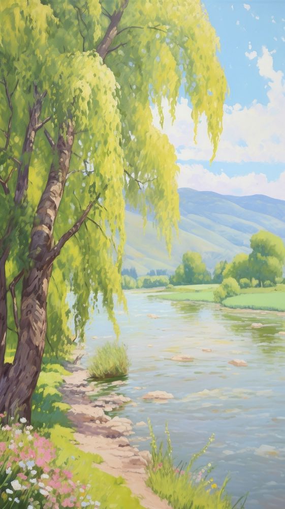Landscape painting willow tree.