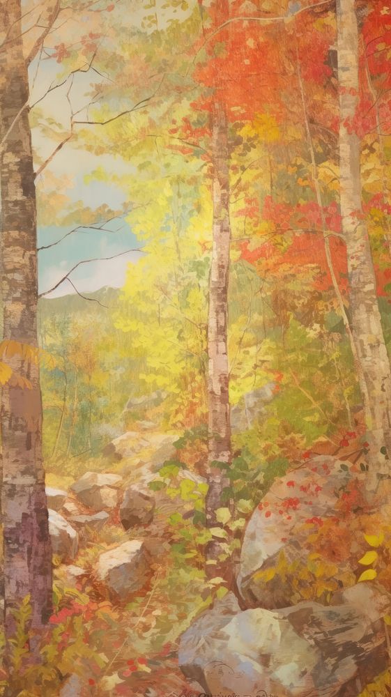 Layers of autumn forest landscape painting vegetation.