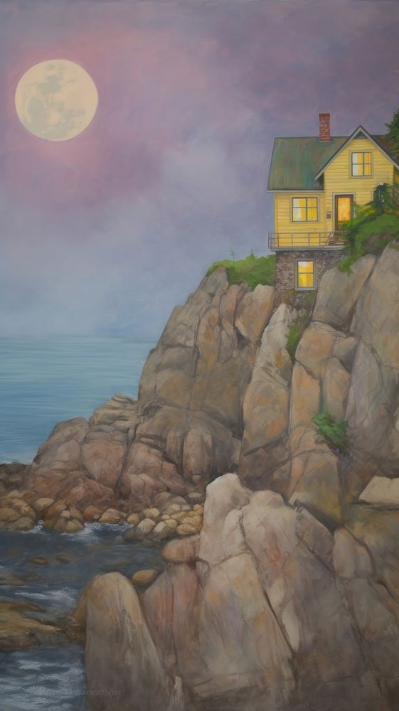 Landscape painting night house.