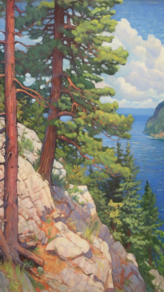 Landscape painting tree pine.