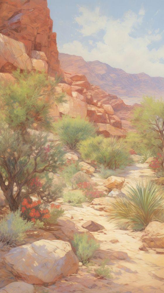 Landscape painting desert wilderness.