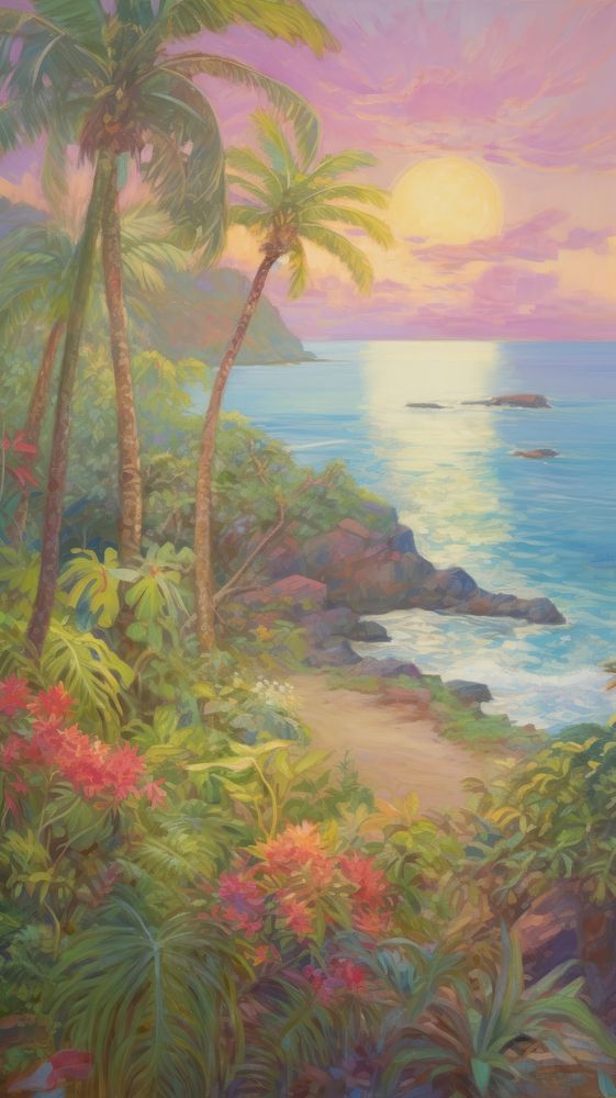 Landscape painting tropical tree.