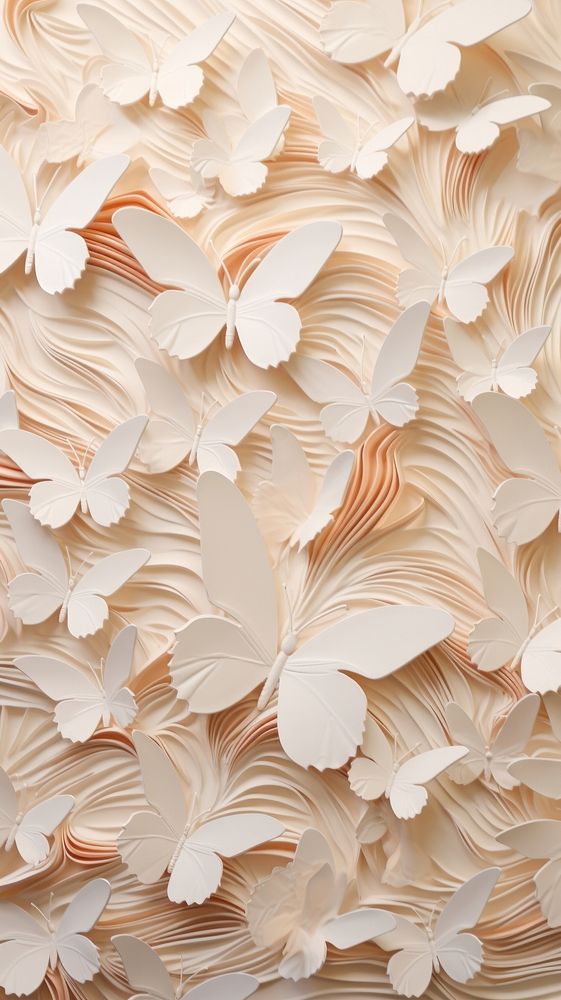 Minimal butterfly bas relief pattern wallpaper white petal.