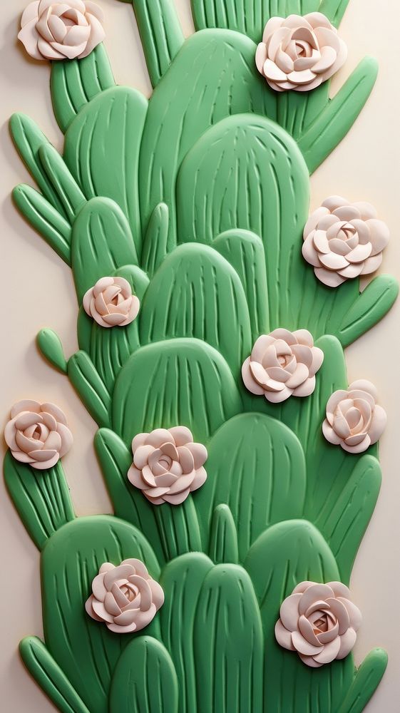 Minimal cactus bas relief pattern plant icing green.