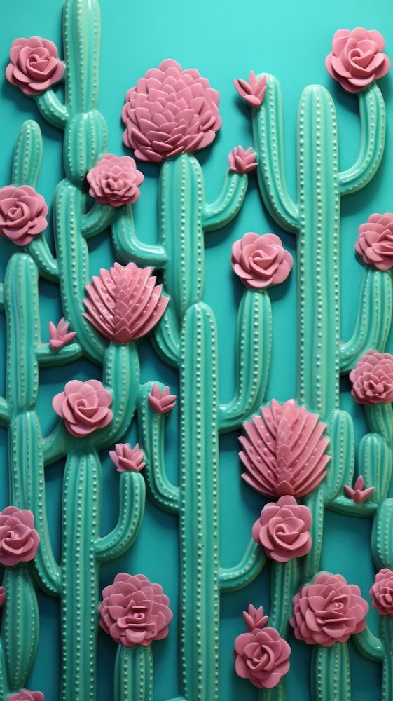 Minimal cactus bas relief pattern plant food art.