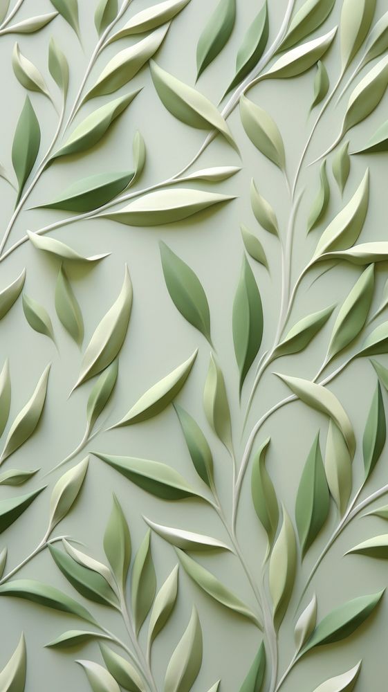 Olive leaf bas relief pattern art wallpaper plant.