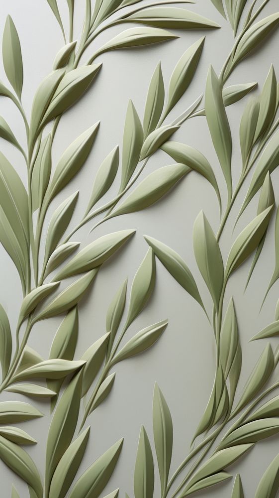 Olive leaf bas relief pattern art wallpaper plant.