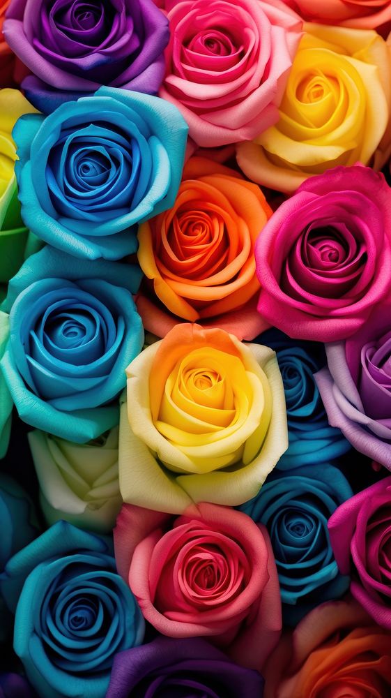  Rainbow roses pattern flower plant. AI generated Image by rawpixel.
