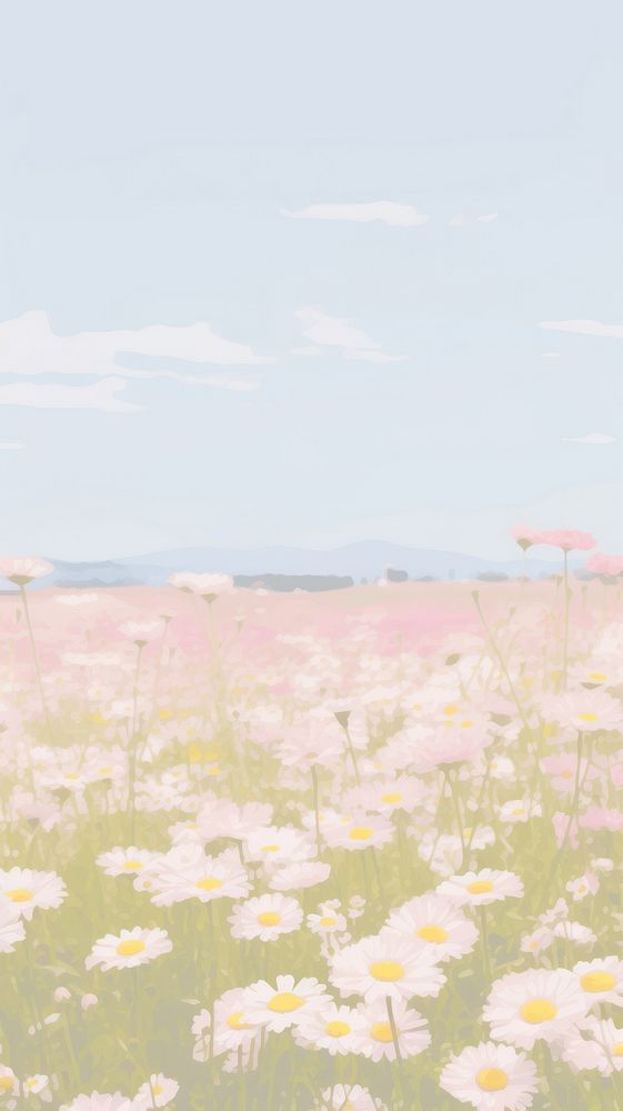 Aesthetic daisy field landscape wallpaper outdoors horizon nature.