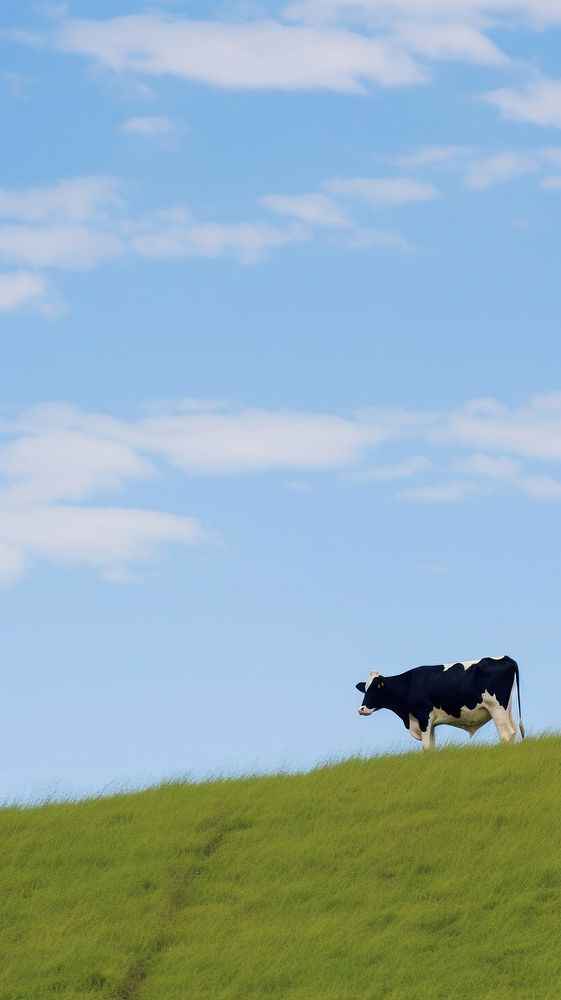 Esthetic cow landscape wallpaper field grassland livestock.