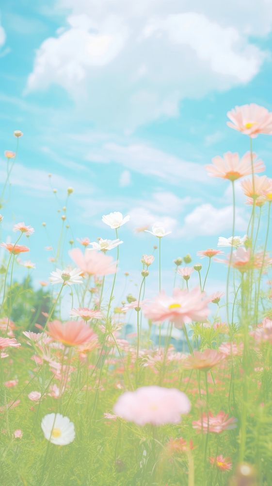  Flower meadow sky grassland outdoors. AI generated Image by rawpixel.