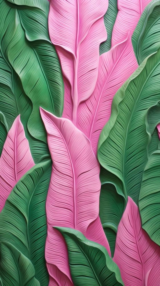 Pink banana leaf bas relief pattern art plant green.