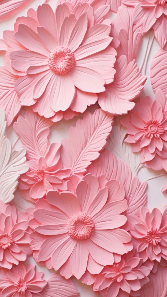 Pink botanical bas relief pattern wallpaper flower petal.