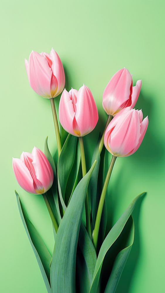  Pink tulips flower plant green. AI generated Image by rawpixel.