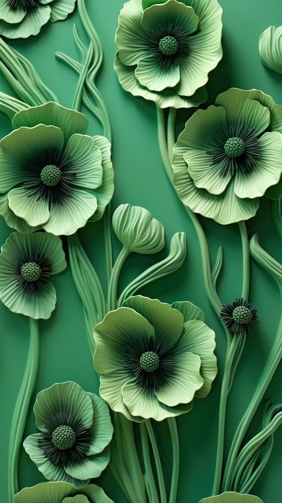 Poppy bas relief pattern green art plant.