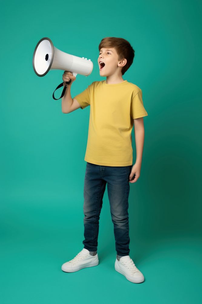 Boy with holding megaphone portrait child environmentalist. AI generated Image by rawpixel.