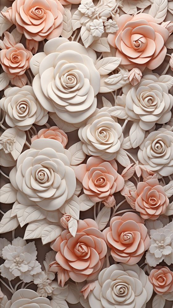 Roses bas relief pattern wallpaper flower petal.