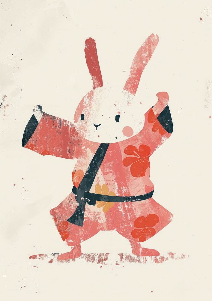 Rabbit wear chinese costume dance art representation creativity.