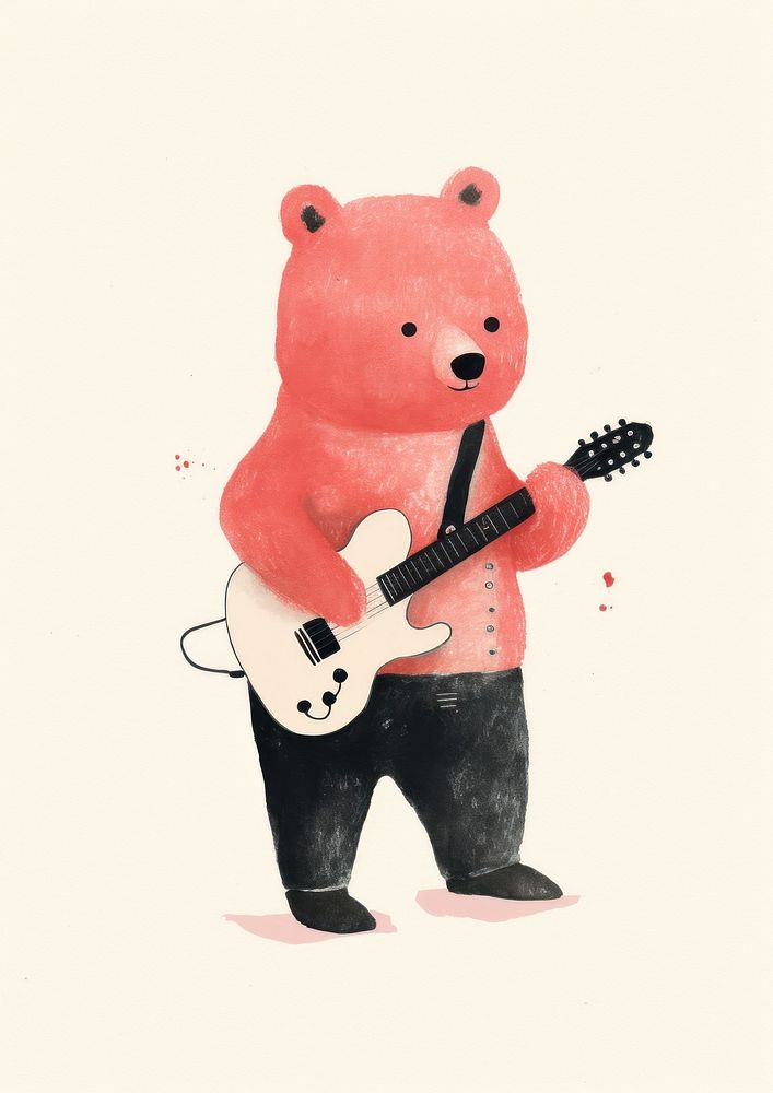 Illustration minimal of a bear playing guitar cute toy representation.