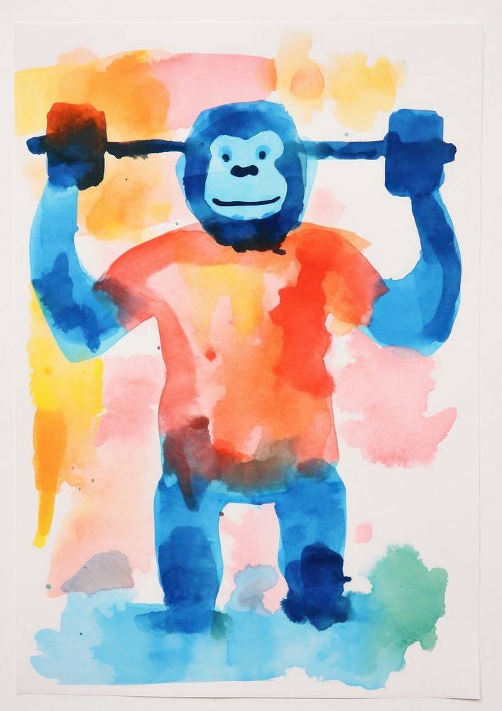 Monkey carrying dumbbells art painting anthropomorphic.
