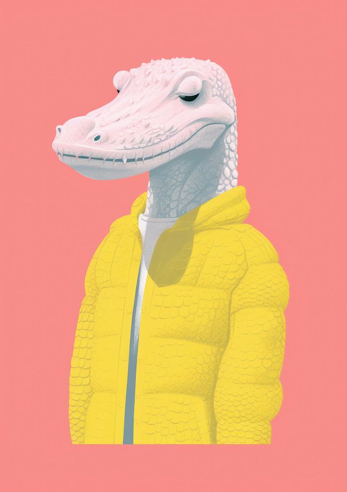 Crocodile wear winter sweater animal art representation.